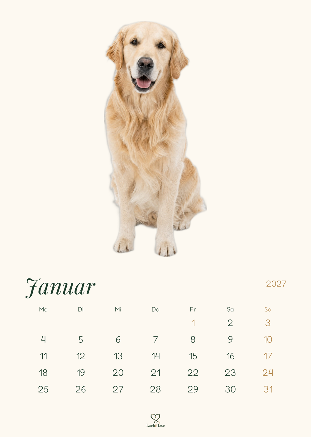 Hunderassen-Kalender 2027 – Leash & Love – Innenansicht